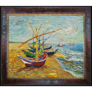 Vincent van Gogh’s ode to the Mediterranean sea village Saintes-Maries-de-la-Mer “Fishing Boats on the Beach at Saintes-Maries” the most popular oil painting for dad